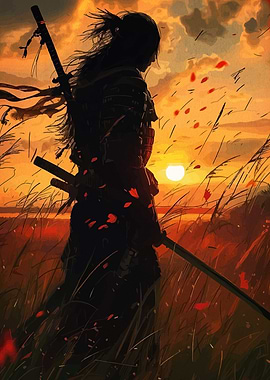 Samurai Sunset Silhouette