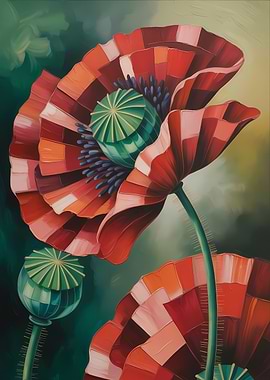 Abstract Geometric Poppy Flower Painting