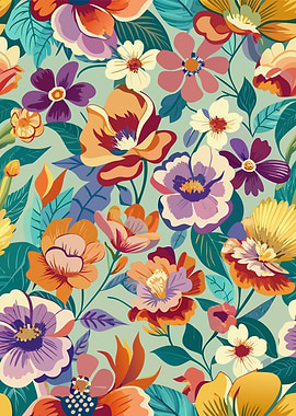 Colorful Floral Pattern on Light Green Background