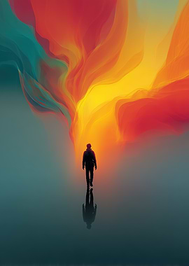 Silhouette Walking Towards Abstract Light