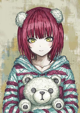 Anime Girl with Teddy Bear