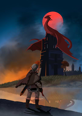 Fantasy Warrior and Dragon Illustration