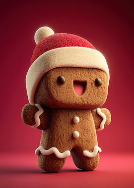 Cute Gingerbread Man with Santa Hat