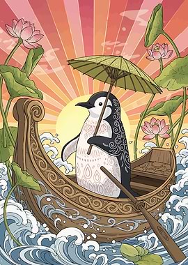 Penguin Boat Lotus Flowers