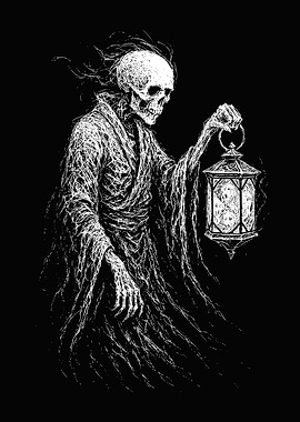 Grim Reaper with Lantern Scribble Art