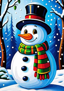 Cheerful Snowman in Winter Wonderland