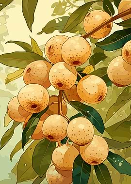 Loquat Fruit Tree Illustration
