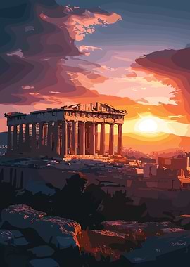 Parthenon at Sunset Digital Art