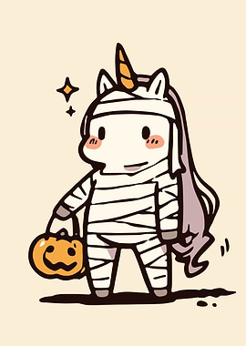 Cute Unicorn Mummy with Pumpkin