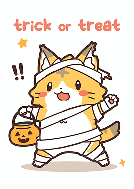 Cute Halloween Cat Mummy Cartoon