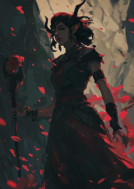 Horned Woman with Rose Staff Painting