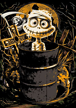 Cartoon Mummy and Grim Reaper Illustration