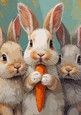 Three Rabbits with Carrot Painting