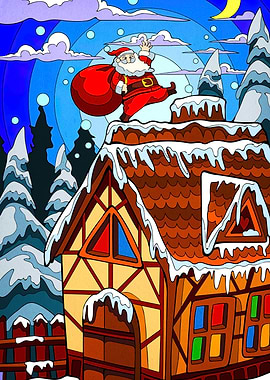 Santa Claus on a Snowy Rooftop