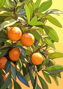 Orange Tree Branch Illustration