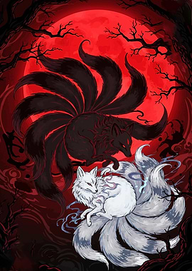 Nine-tailed foxes moon