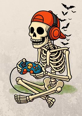 Halloween Skeleton Gamer with Bats