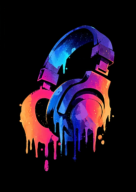 Colorful Headphones with Dripping Paint Effect