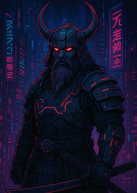 Cyberpunk Viking Samurai Warrior