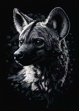 Hyena Portrait in Black and White