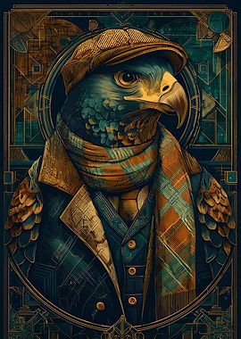 Dapper Eagle Portrait in Art Deco Style