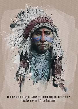 Native American Chief Watercolor Inspirational Quote