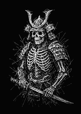 Samurai Skeleton Warrior Scribble Art
