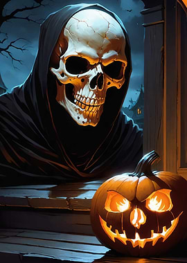 Halloween Reaper and Pumpkin