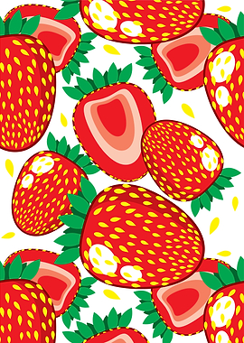 Strawberry Pattern with Halves and Leaves