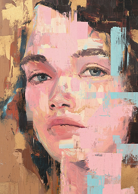 Abstract Portrait Painting with Gold Accents