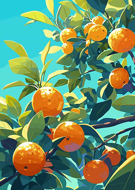 Orange Tree with Fruits and Leaves
