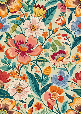 Colorful Floral Pattern with Botanical Elements