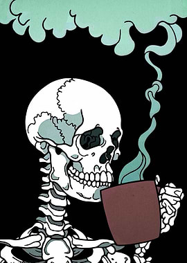 Skeleton Drinking Coffee Illustration