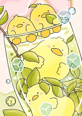 Cute Ducklings Drink