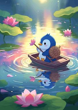 Cute Penguin Boat Lotus
