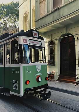 Green and White Tram in Istanbul