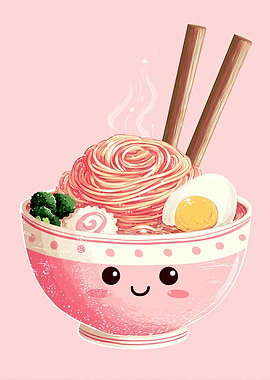Cute Kawaii Ramen Bowl Illustration