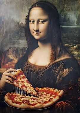 Mona Lisa eating pizza