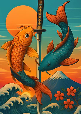 Koi Fish and Katana Art