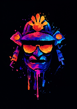 Neon Samurai Mask with Sunglasses