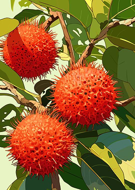 Rambutan Fruit on Tree Branch