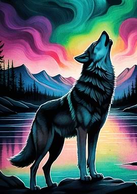 Wolf Howling Aurora Borealis