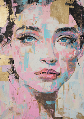 Abstract Portrait Painting with Gold Accents