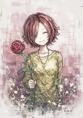 Anime Girl with Rose
