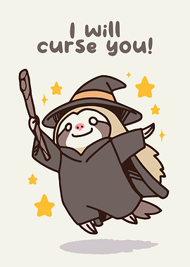 Sloth Wizard Cartoon with Curse