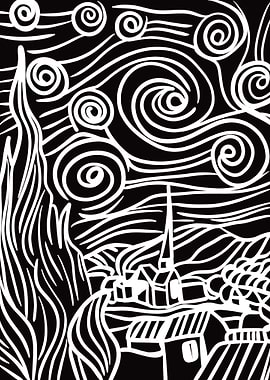 Black and White Starry Night Art