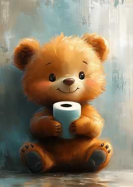 Cute Teddy Bear with Toilet Paper