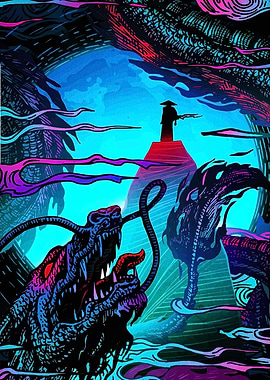 Samurai and Dragon Fantasy Art