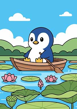 Cartoon Penguin Boat