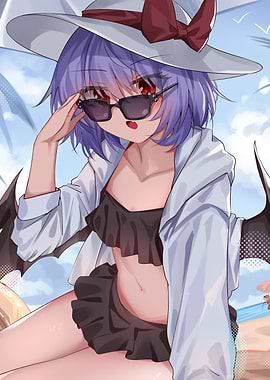 Anime Girl in Swimsuit on Beach